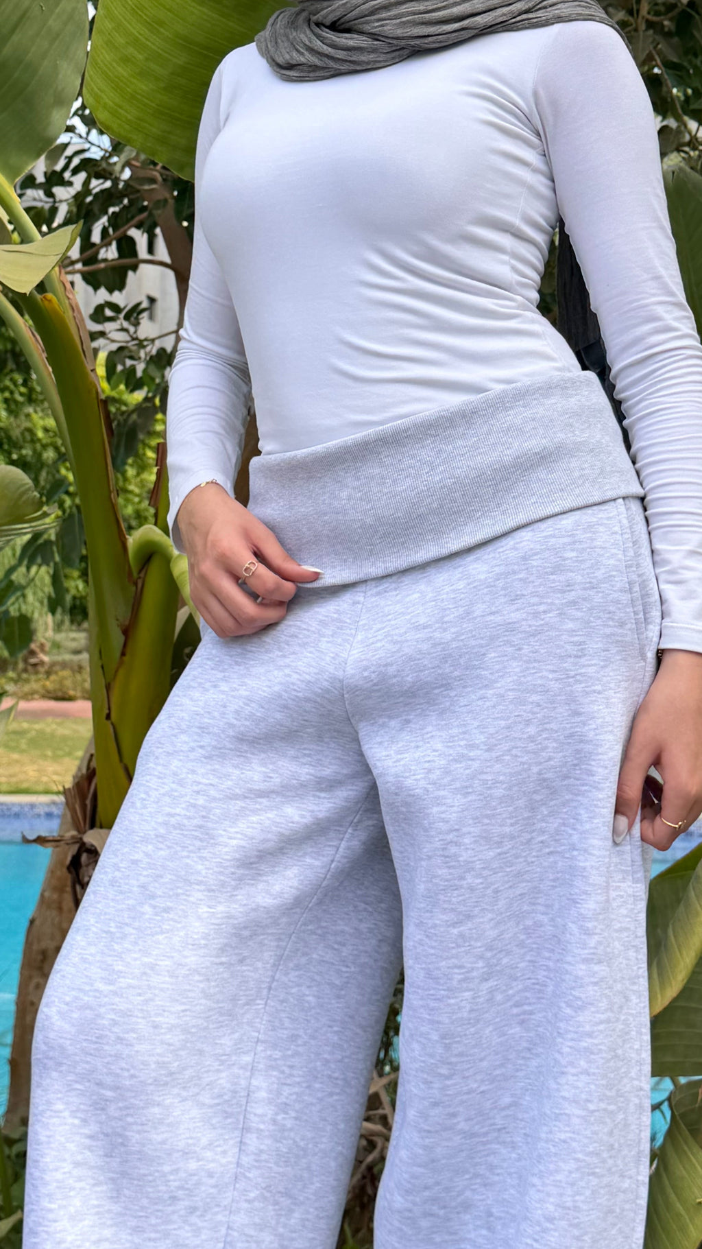 Grey fold over pants