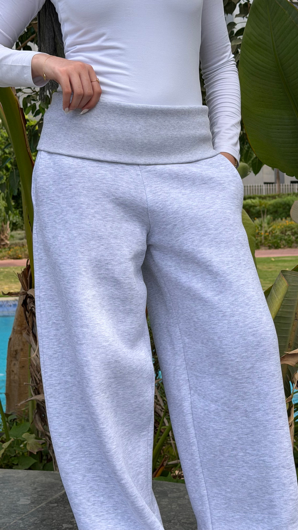 Grey fold over pants