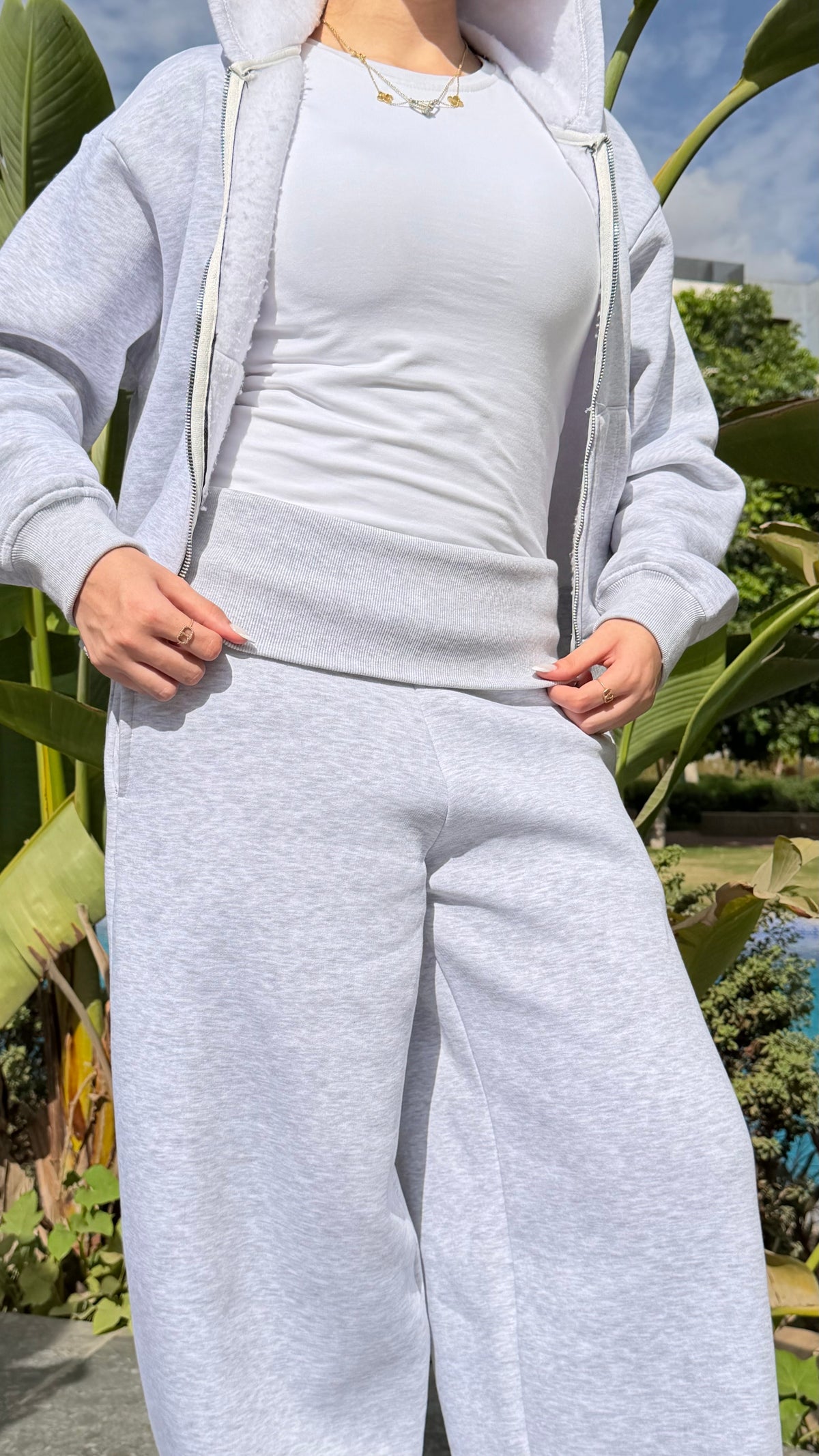 Grey fold over pants